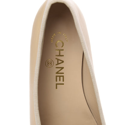 Chanel Lambskin Cap Toe CC Ballerina Flats 36.5 Beige Black 7 of 9