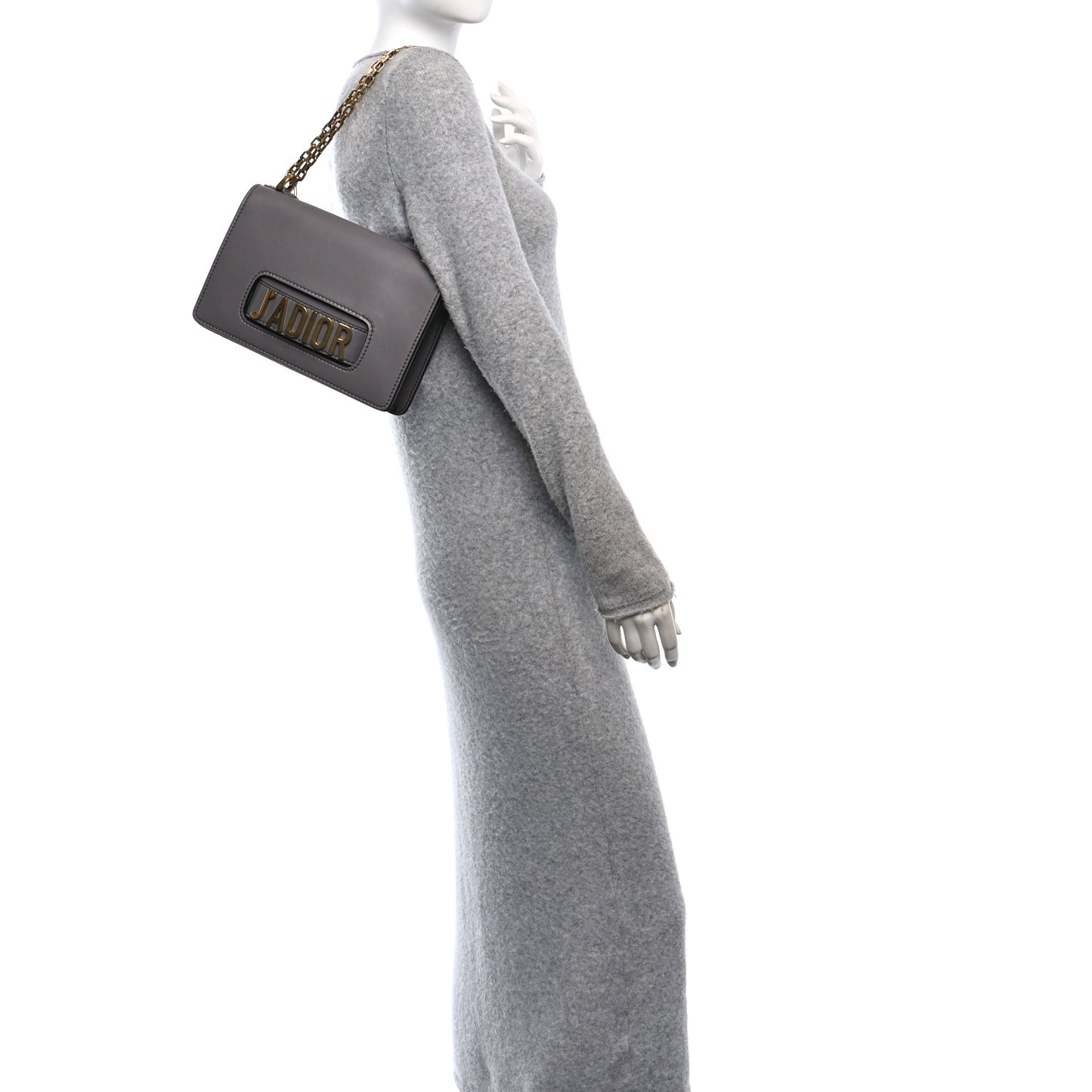 Calfskin Medium J'Adior Chain Flap Bag Iron Grey