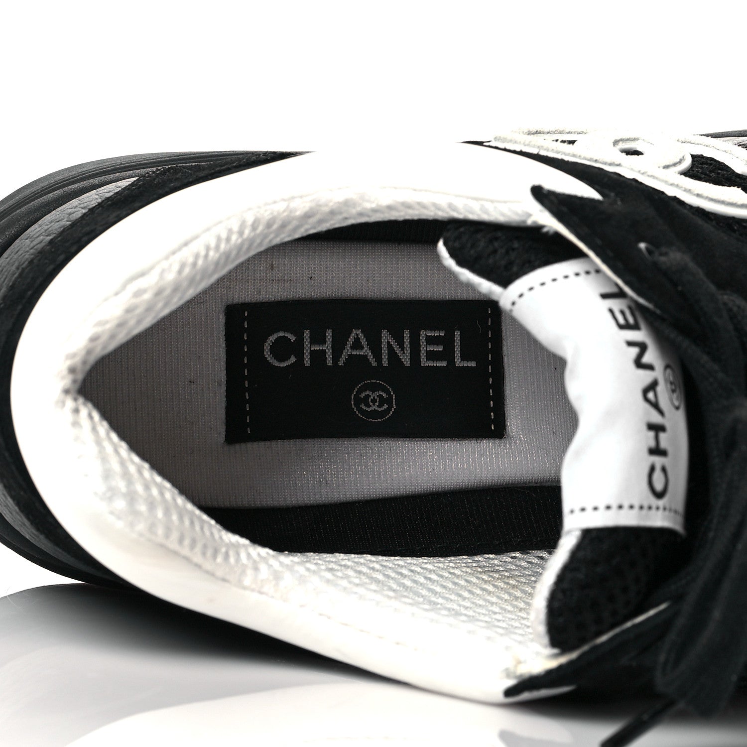 Chanel Mesh Suede Grained Calfskin Womens CC Sneakers 40 Black White 6 of 8
