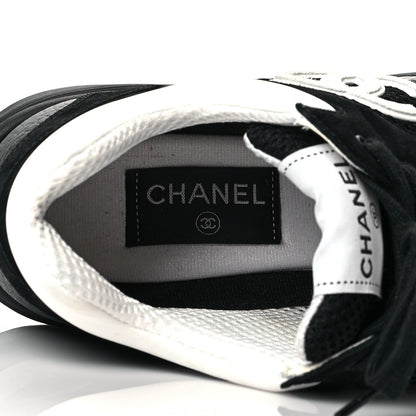Chanel Mesh Suede Grained Calfskin Womens CC Sneakers 40 Black White 6 of 8