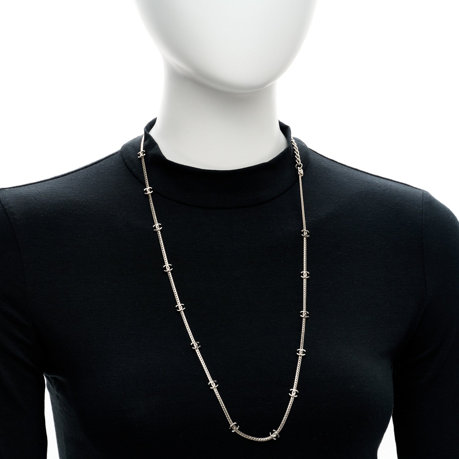 Chanel Metal CC Short Chain Necklace Silver 2 of 6