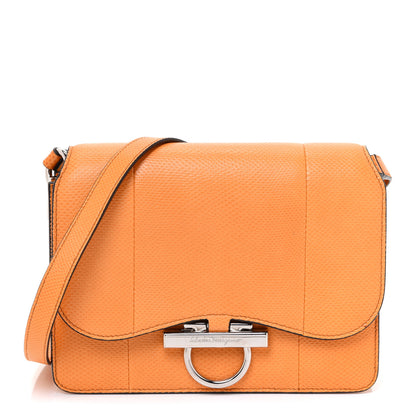 Salvatore Ferragamo Calfskin Reptile Embossed Small Joanne Crossbody Orange 1 of 9