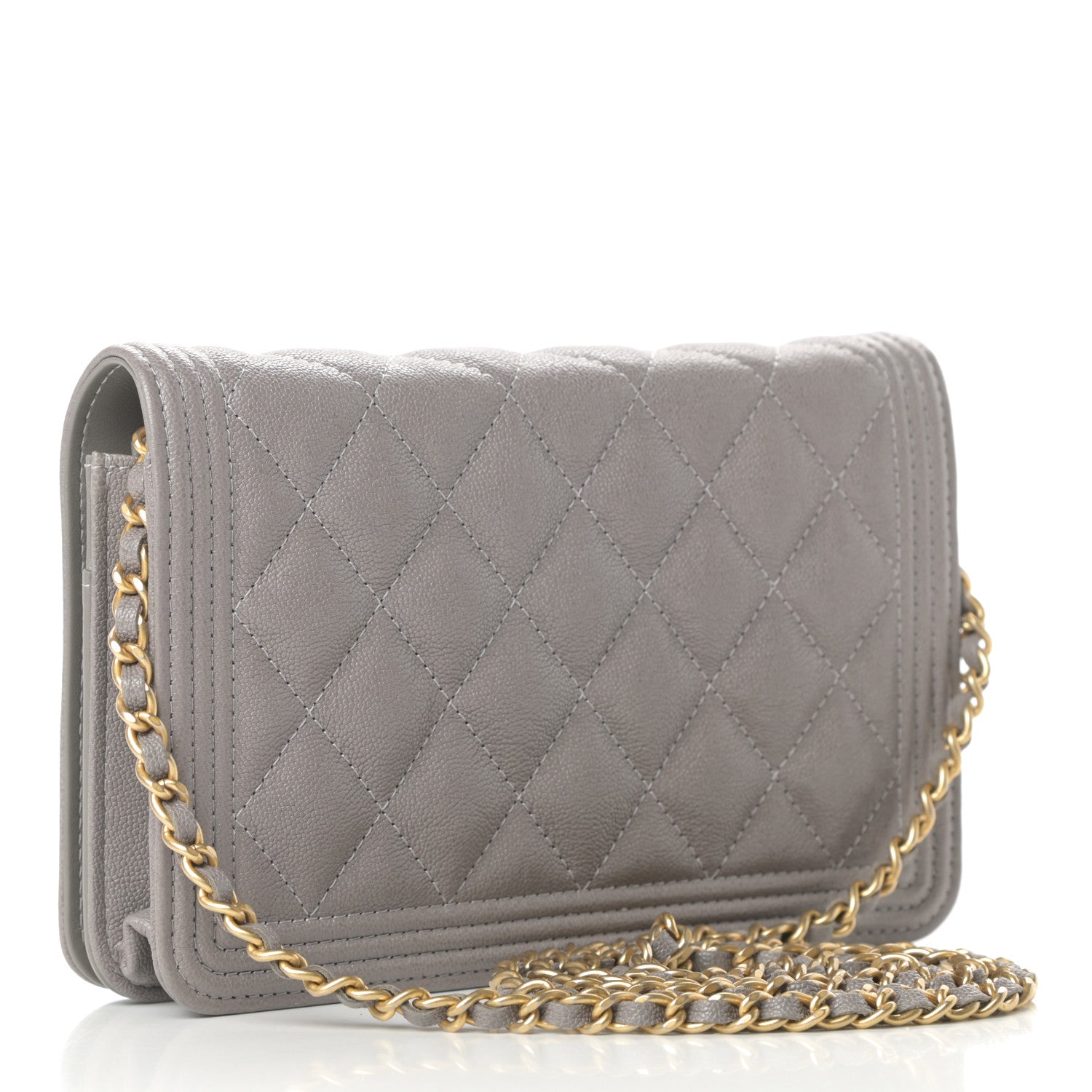 Chanel Caviar Quilted Boy Wallet On Chain WOC Grey 3 of 13