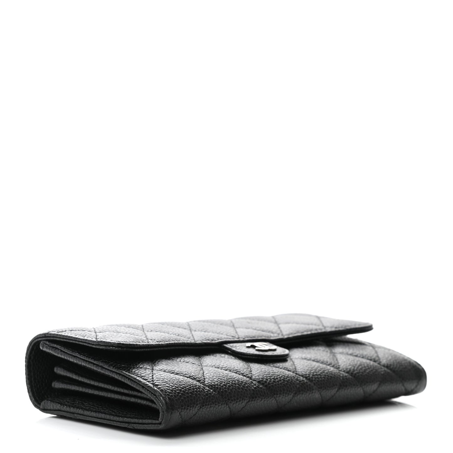 Caviar Quilted Large Gusset Flap Wallet Black