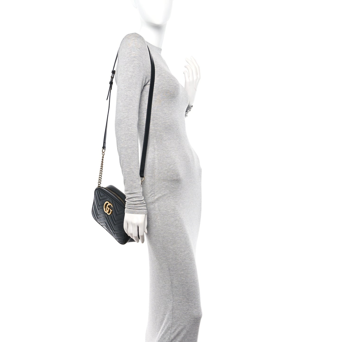 Calfskin Matelasse Small GG Marmont Chain Shoulder Bag Black