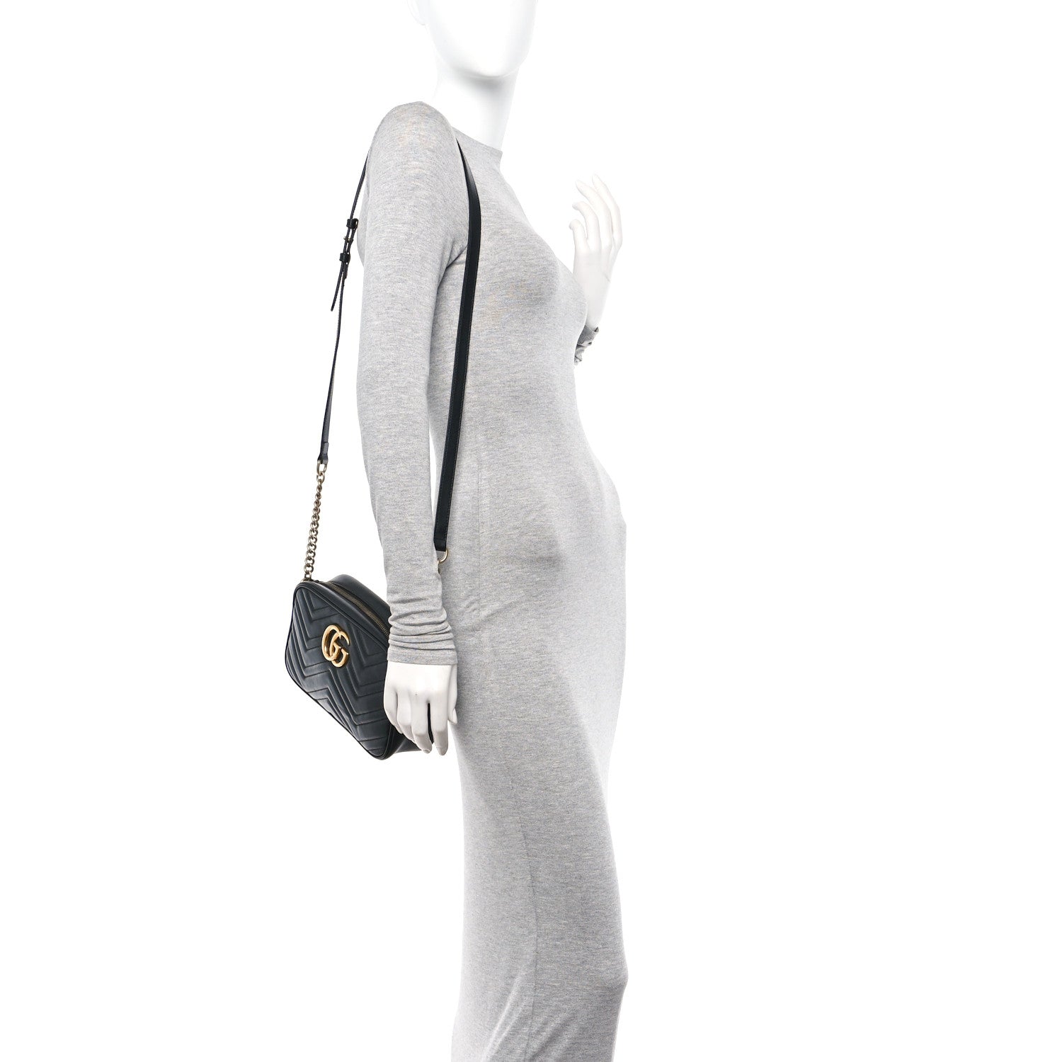 Gucci Calfskin Matelasse Small GG Marmont Chain Shoulder Bag Black 2 of 15