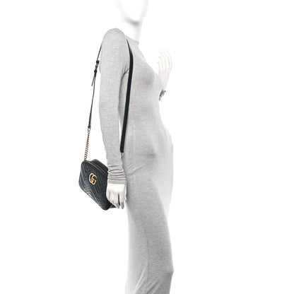 Gucci Calfskin Matelasse Small GG Marmont Chain Shoulder Bag Black 2 of 15