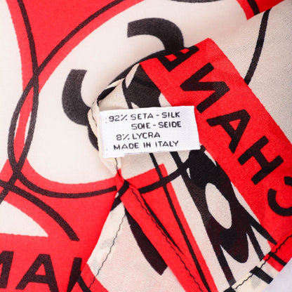 Chanel Silk CC Scarf Black White Red 5 of 5