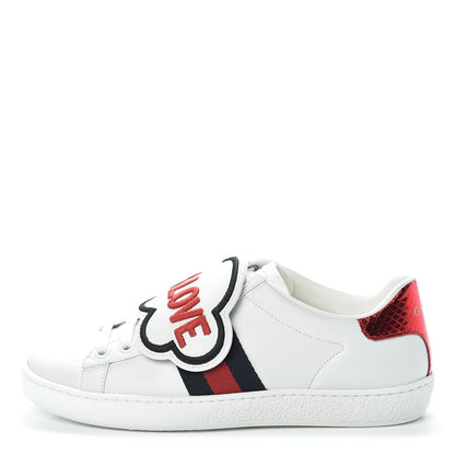Gucci Calfskin Ayers Web Blind for Love Embroidered Mens Ace Sneakers 34.5 White 1 of 9