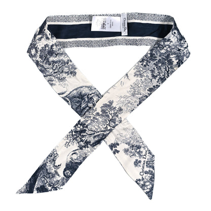 Christian Dior Silk Toile De Jouy Reverse Capri Mitzah Scarf Navy Blue 1 of 4