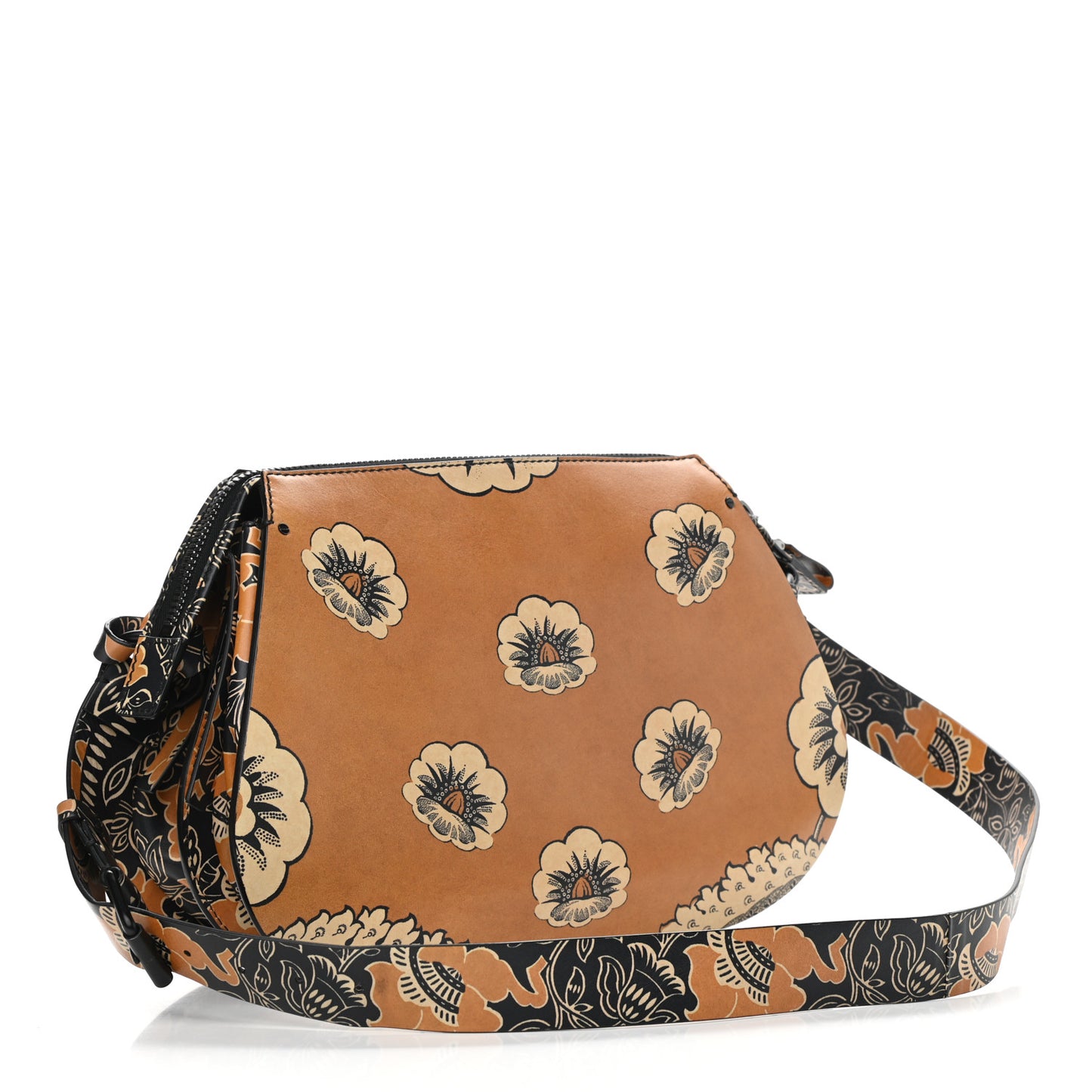 Calfskin Floral Print Mime Hobo Brown