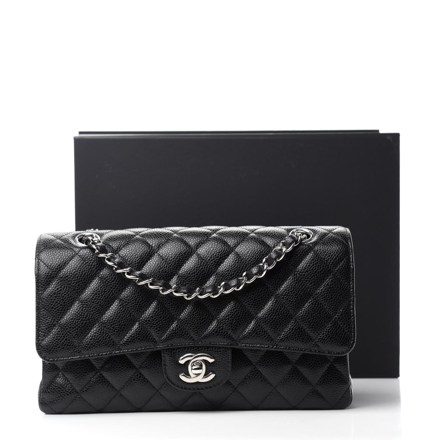 Caviar Quilted Medium Double Flap Black