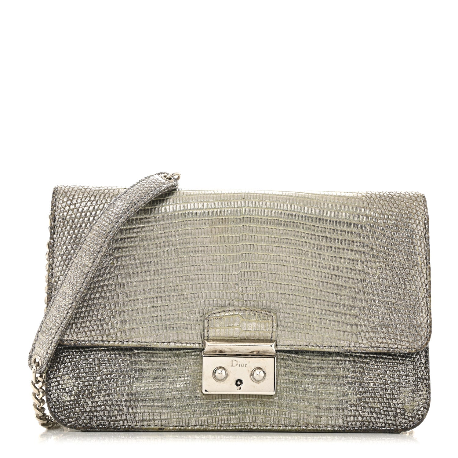 Christian Dior Metallic Lizard Miss Dior Promenade Pouch Gunmetal