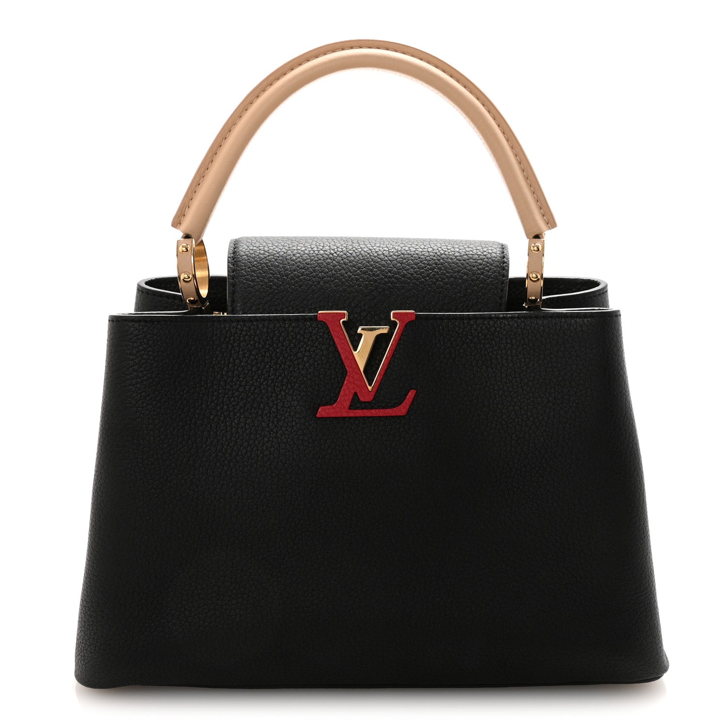 Louis Vuitton Taurillon Capucines MM Black Beige Red 1 of 9