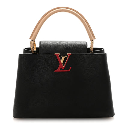 Louis Vuitton Taurillon Capucines MM Black Beige Red 1 of 9
