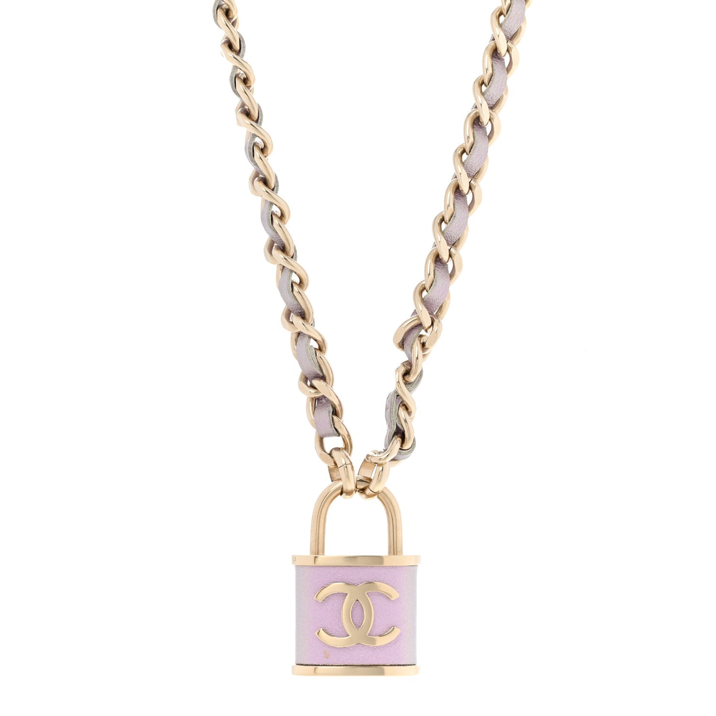 Metal Lambskin Chain CC Lock Choker Necklace Lilac