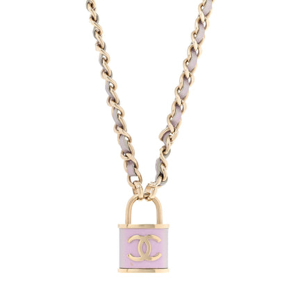Chanel Metal Lambskin Chain CC Lock Choker Necklace Lilac 1 of 9