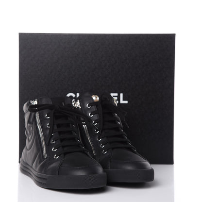 Chanel Calfskin Pearl High Top CC Sneakers 39 Black 8 of 8