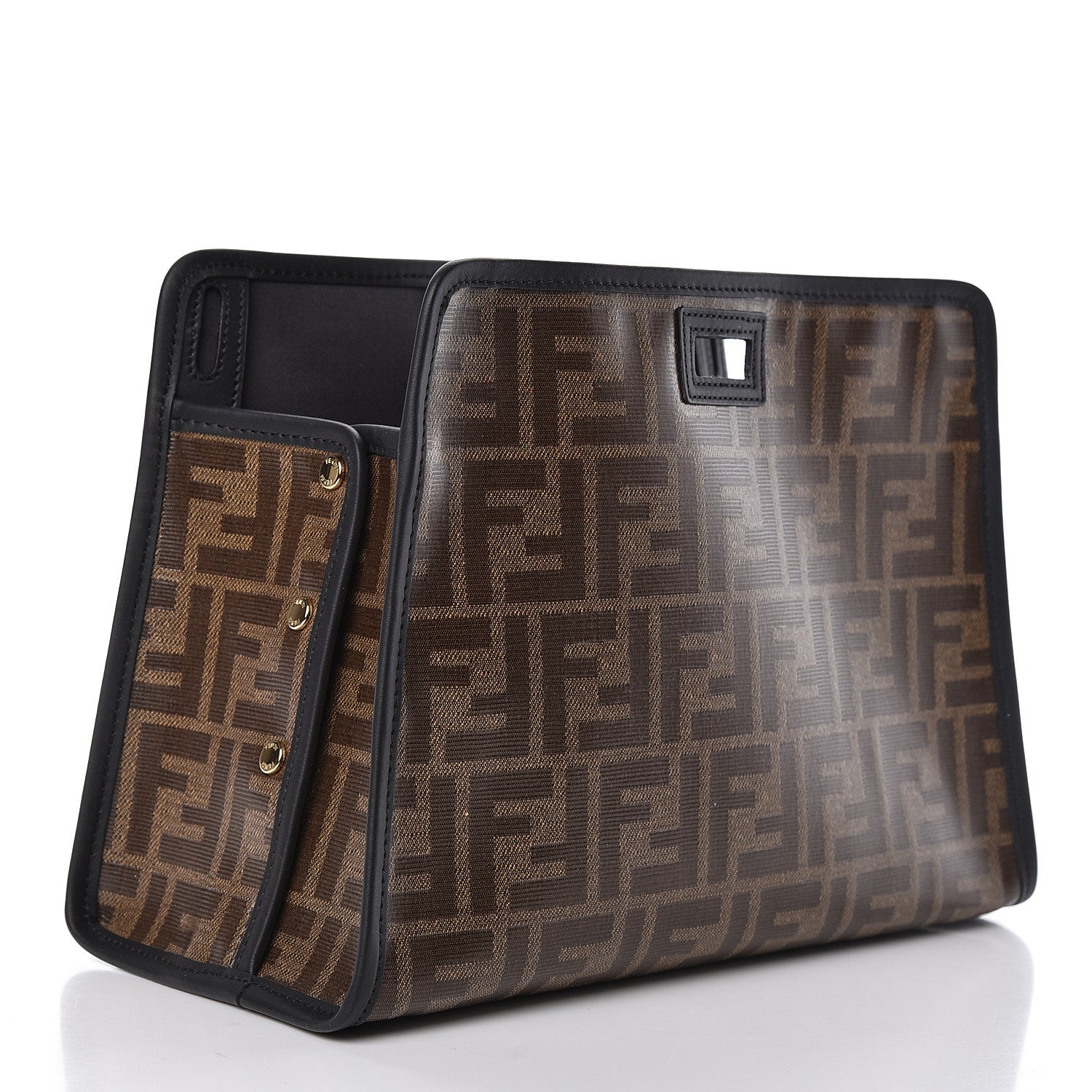 Fendi Glazed Fabric Vitello Century FF 1974 Stamp Patch Mini Peekaboo Defender Cover Mogano Panna Black 3 of 8