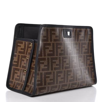 Fendi Glazed Fabric Vitello Century FF 1974 Stamp Patch Mini Peekaboo Defender Cover Mogano Panna Black 3 of 8