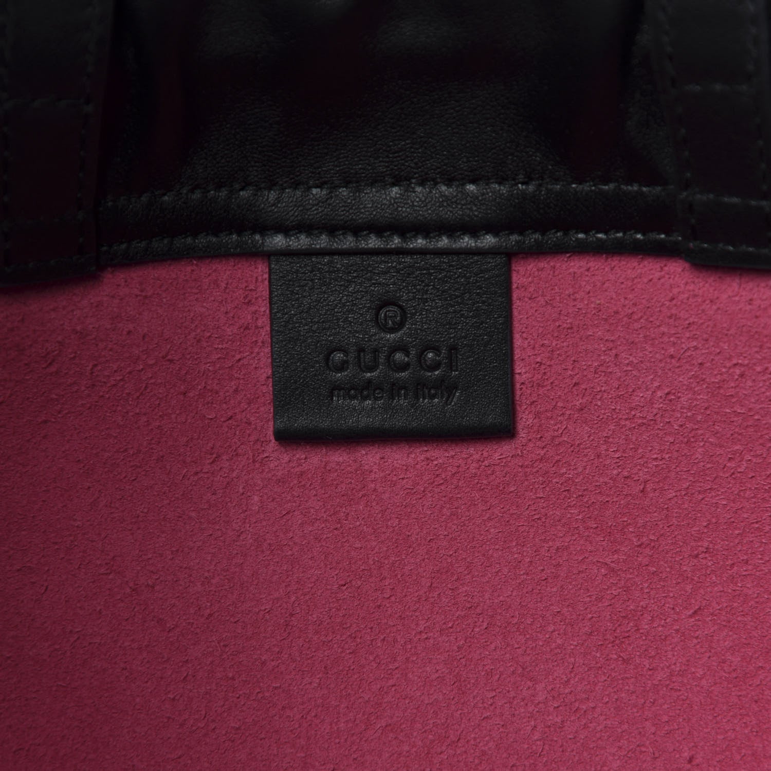 Gucci Grained Calfskin Logo Drawstring Backpack Box Pink Green Black 7 of 9