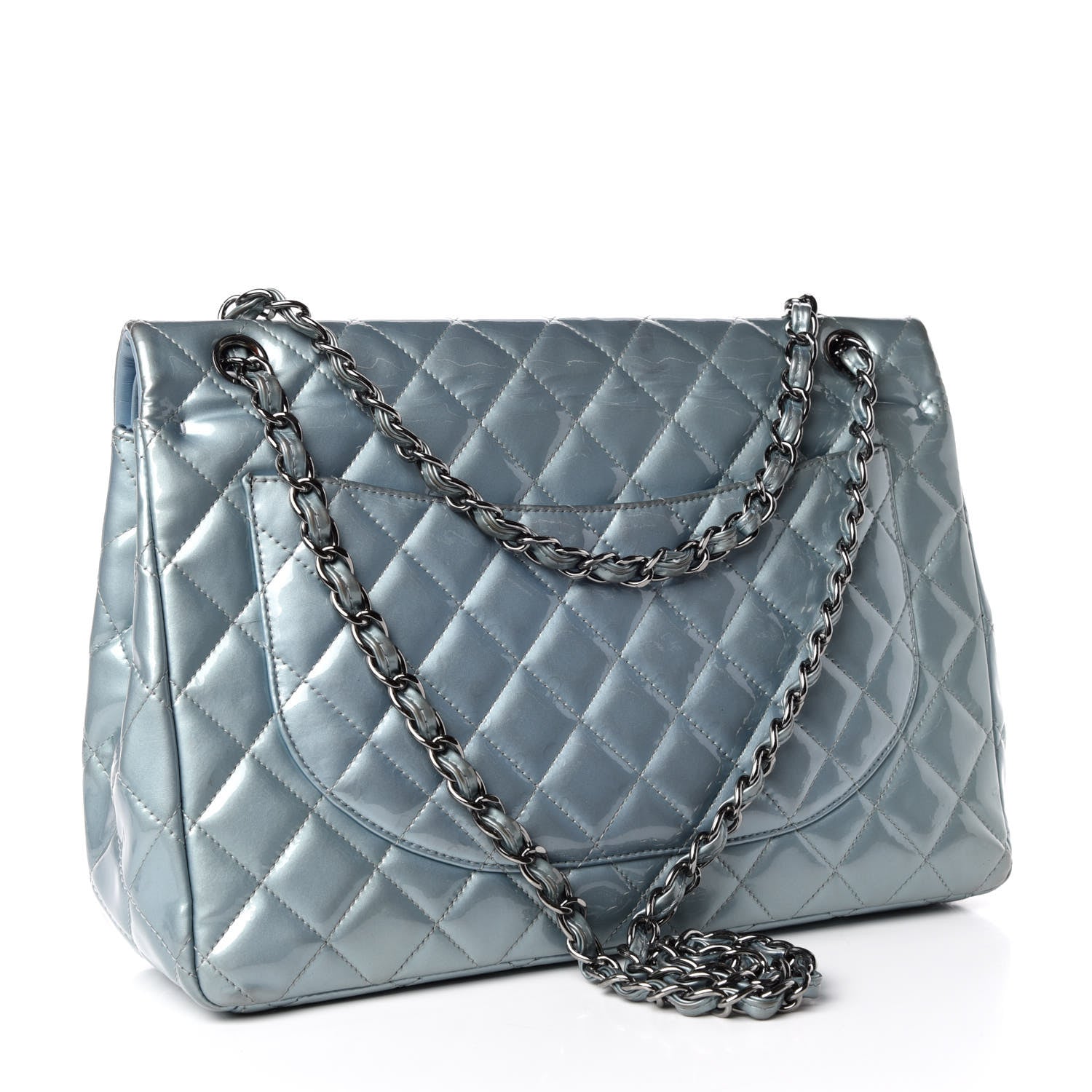 Chanel Patent Quilted Maxi Double Flap Light Blue 3 of 13