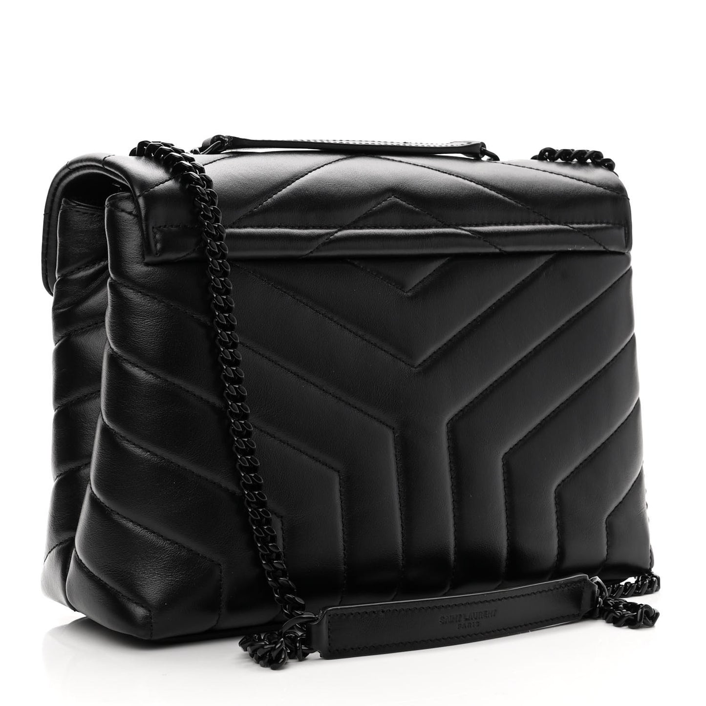 Calfskin Y Quilted Monogram Monochrome Small Loulou Chain Satchel Black