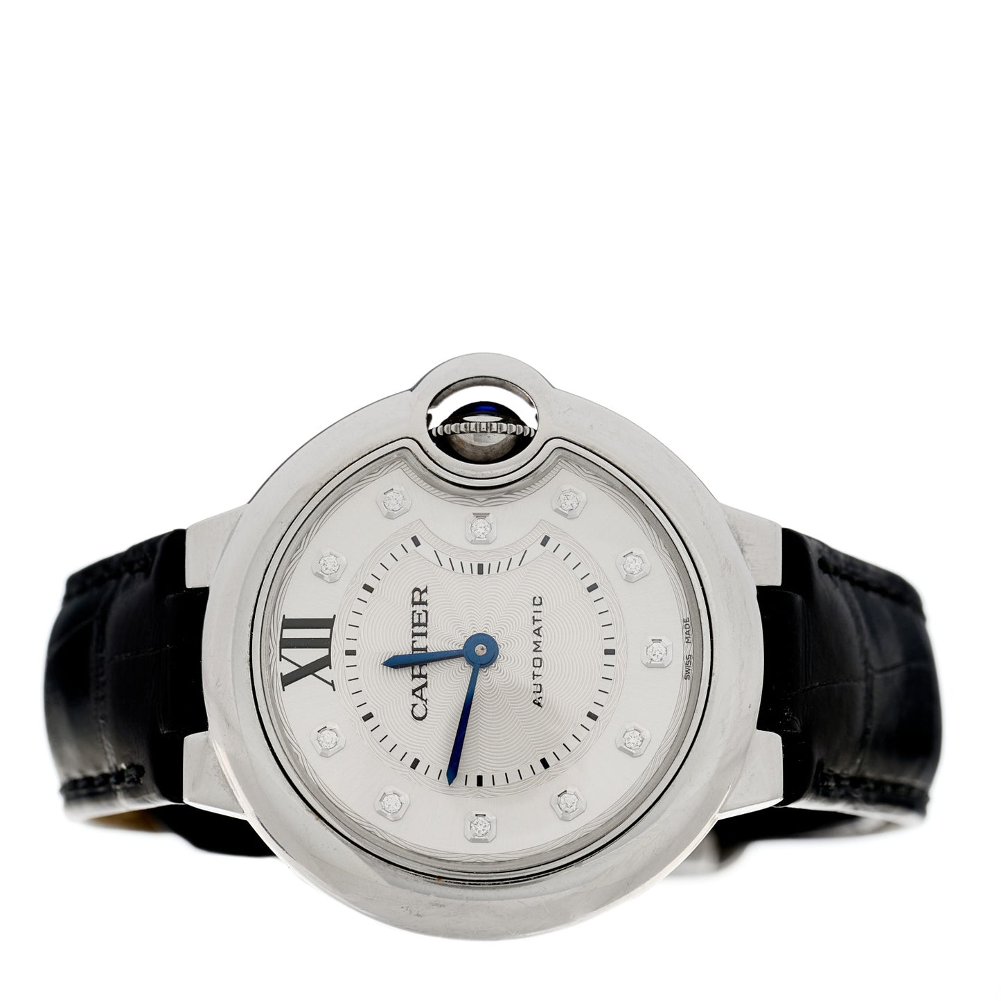 Stainless Steel Alligator Diamond 33mm Ballon Bleu De Cartier Automatic Watch