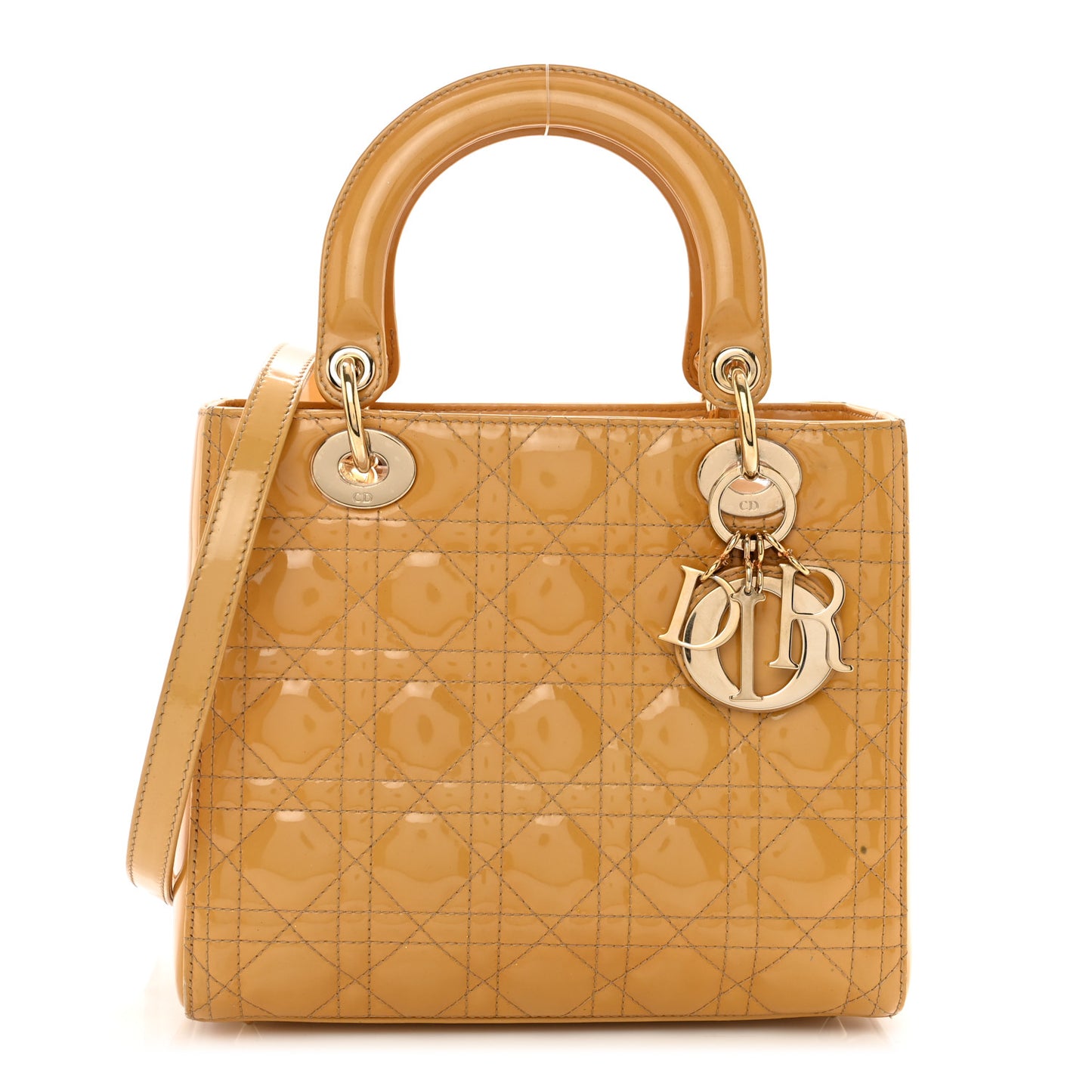 Patent Cannage Medium Lady Dior Dark Beige