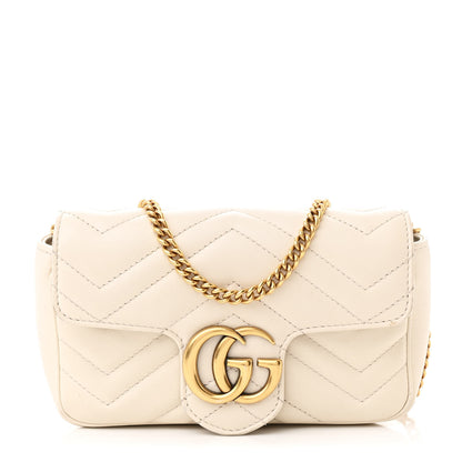 Gucci Calfskin Matelasse Super Mini GG Marmont Shoulder Bag White 1 of 11
