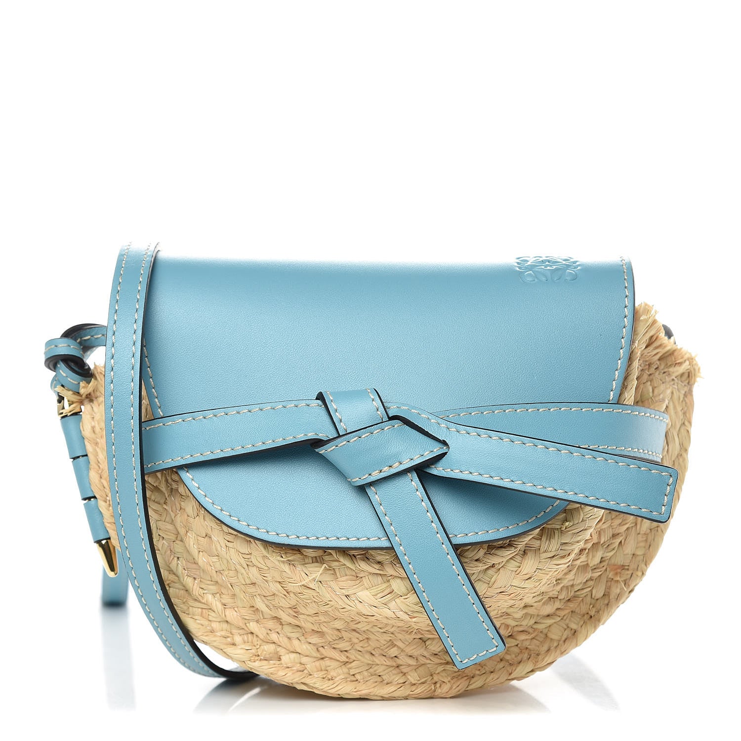 Loewe Calfskin Raffia Mini Gate Crossbody Bag Light Blue Natural 1 of 8