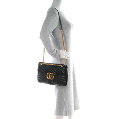 Gucci Calfskin Matelasse Medium GG Marmont Shoulder Bag Black 2 of 7