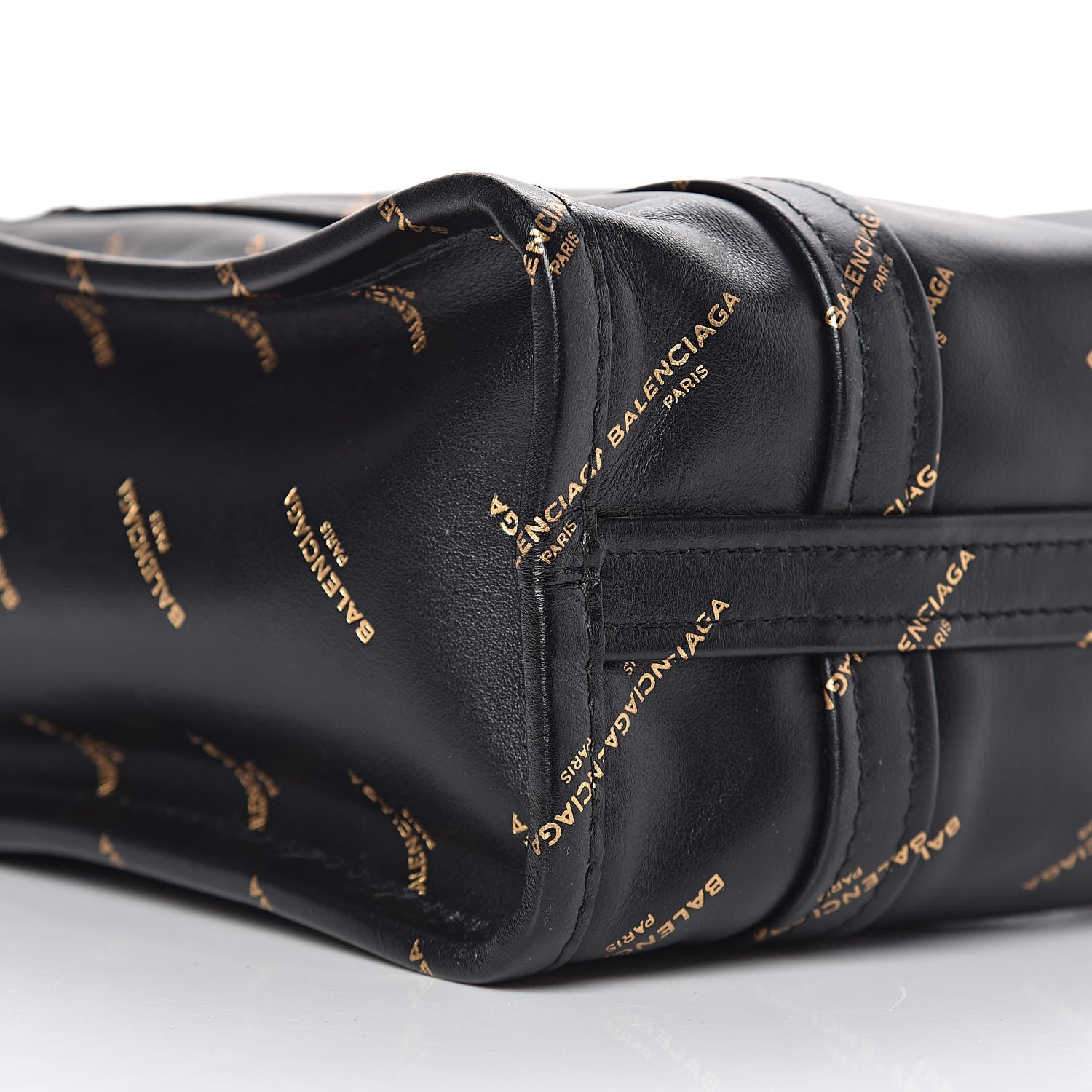 Balenciaga Calfskin Allover Logo XS Bazar Shopper Tote Black Gold 9 of 10