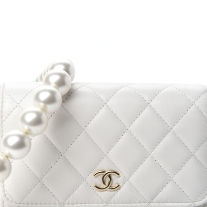 Chanel Calfskin Quilted Mini Maxi Pearls Wallet On Chain WOC White 10 of 11