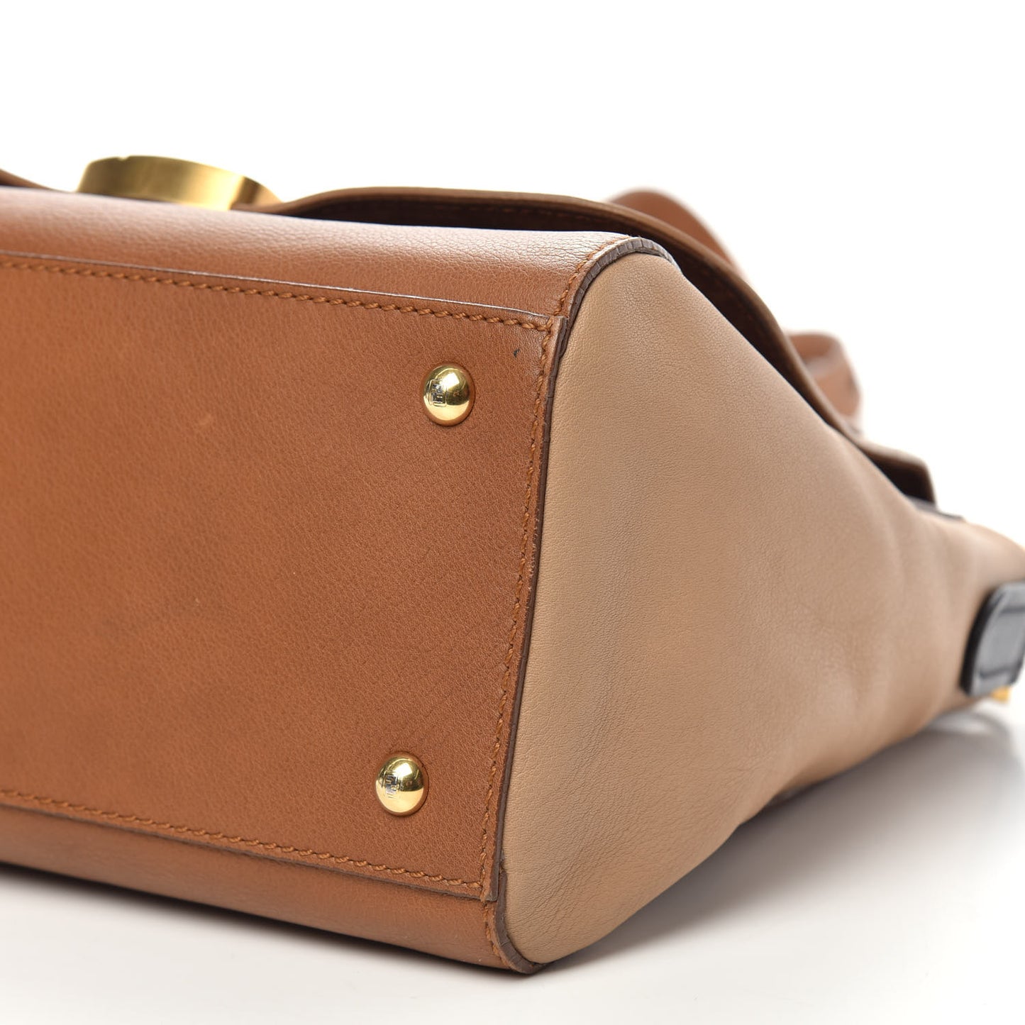 Calfskin Colorblock Anna Shoulder Bag Brown