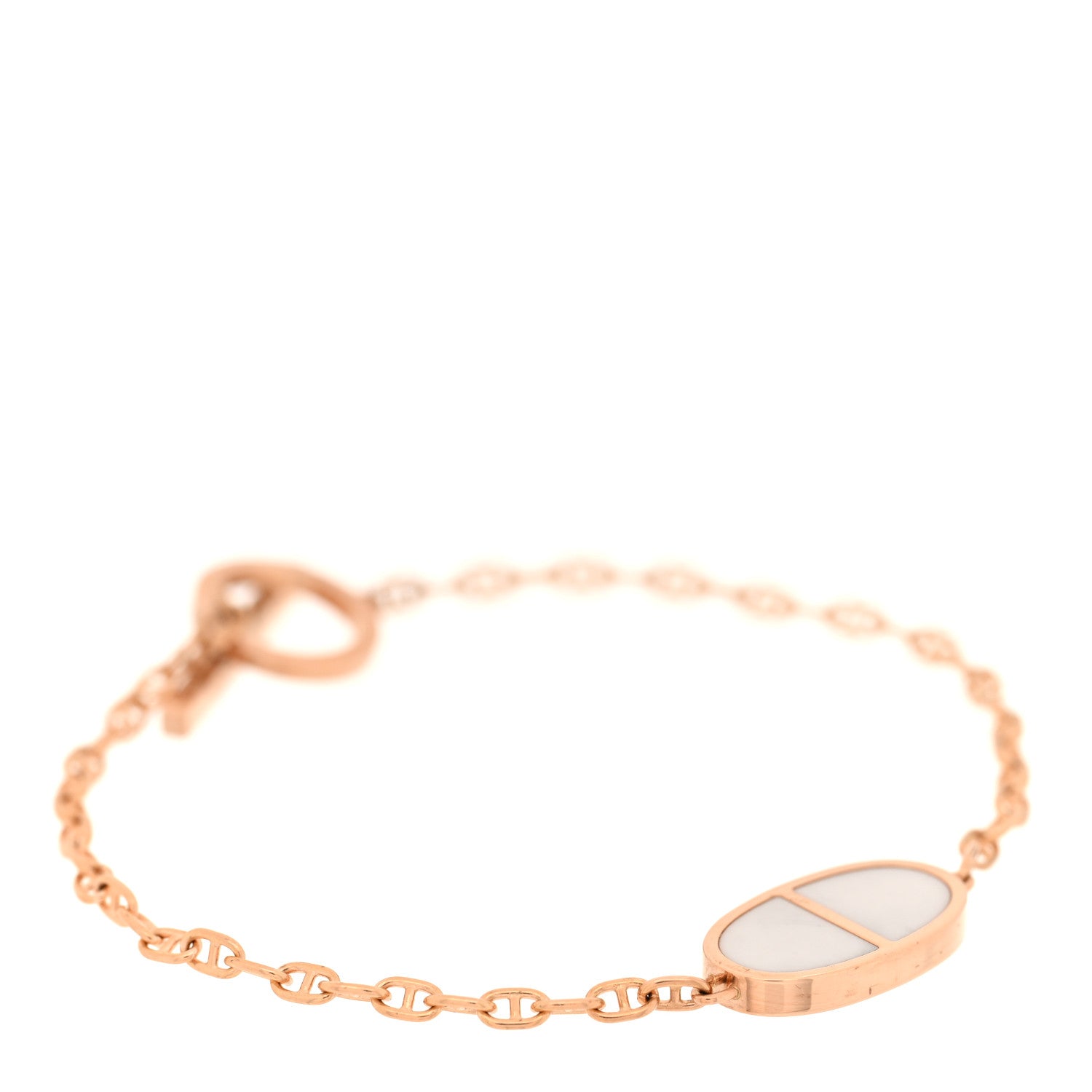 Hermes 18K Rose Gold White Ceramic Chaine d'Ancre Verso Bracelet 1 of 4