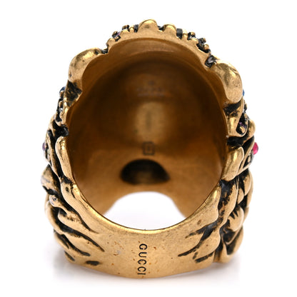 Gucci Metal Crystal Lion Head Ring 13 Aged Gold 3 of 6