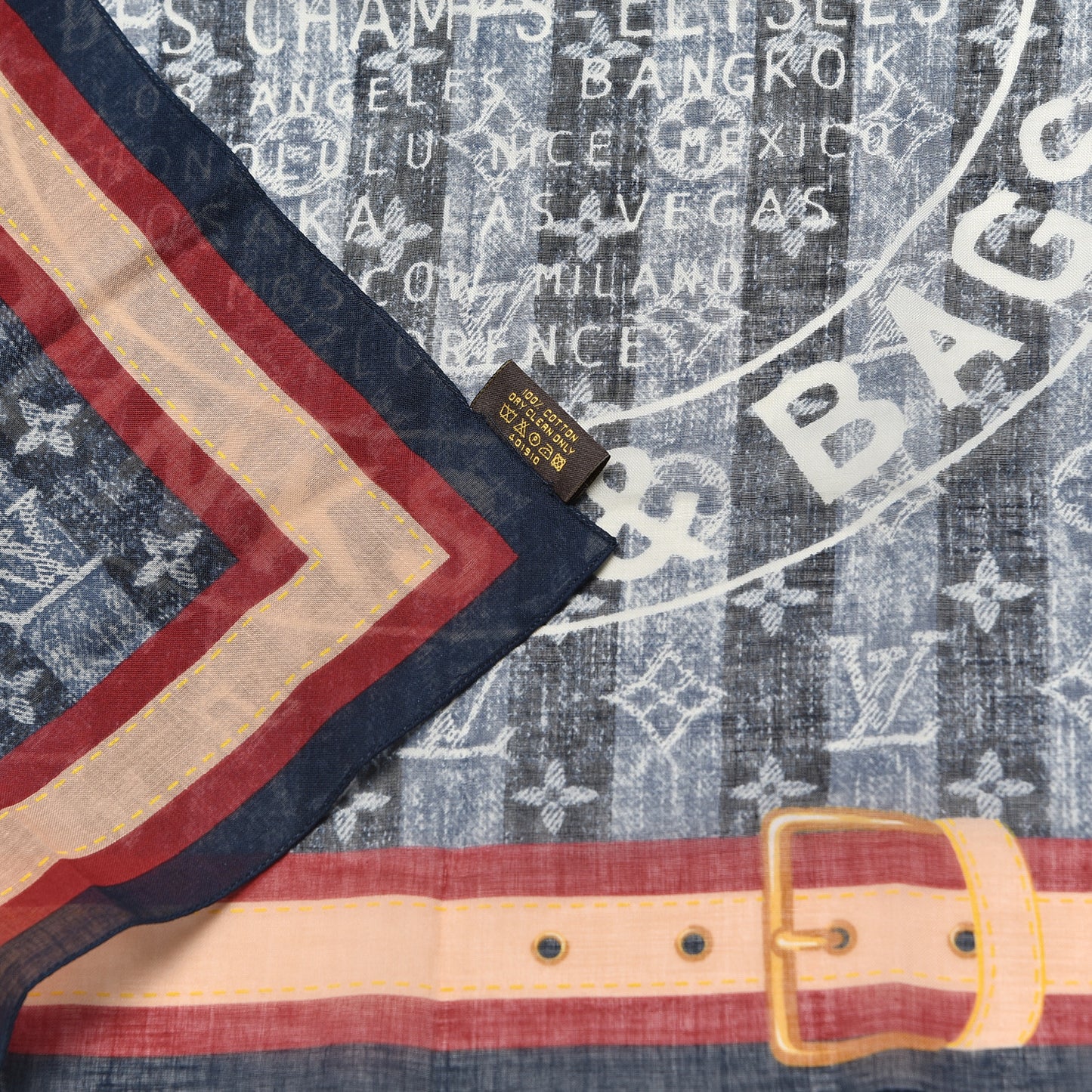 Silk Monogram Trunks and Bags Scarf Blue