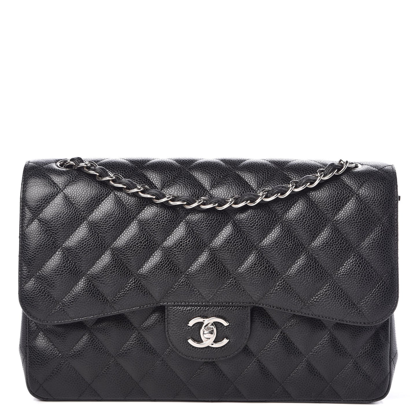 Caviar Quilted Jumbo Double Flap Black