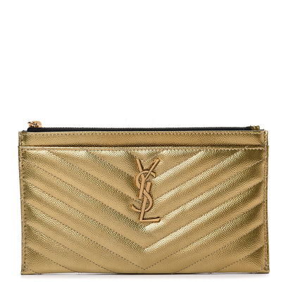Saint Laurent Iridescent Grain De Poudre Matelasse Chevron Monogram Bill Pouch Gold 1 of 6
