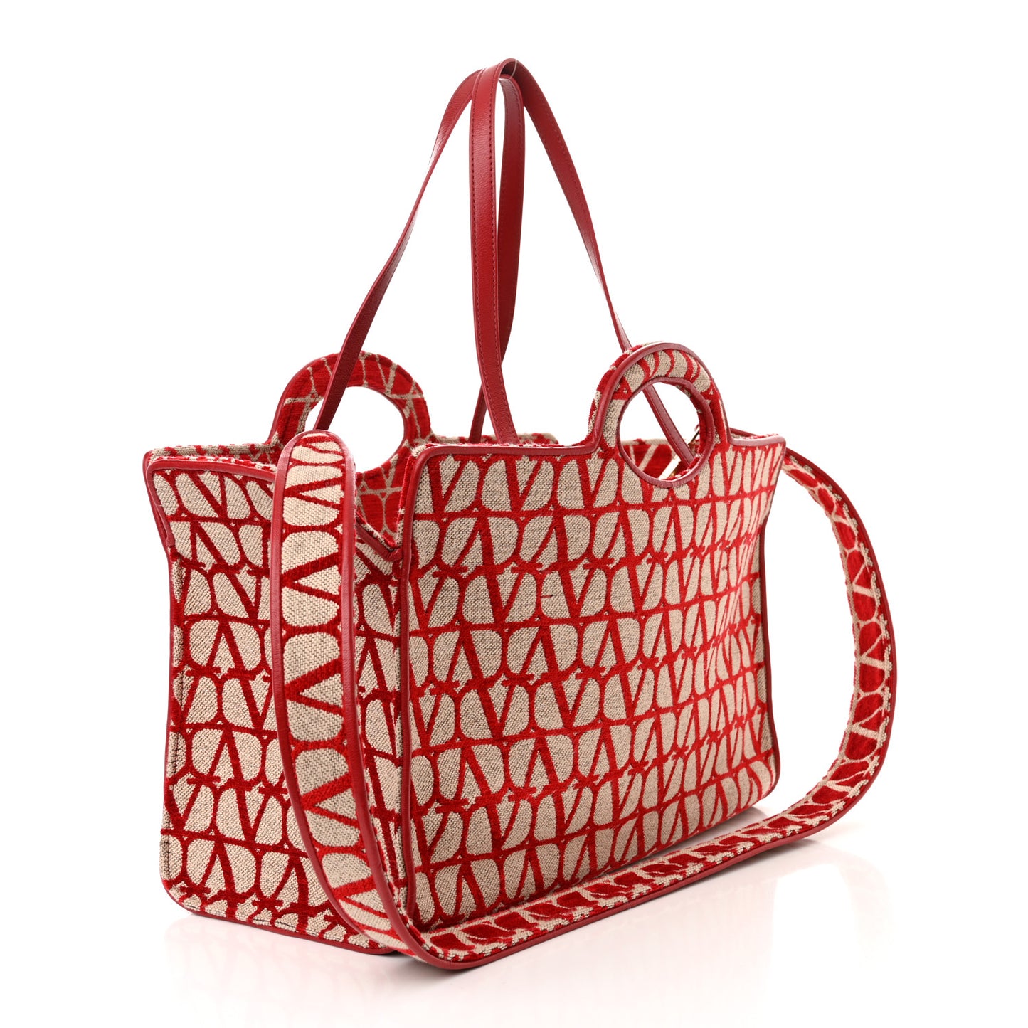 Toile Iconographe Goatskin Le Troisieme Shopping Bag Naturale Rosso Valentino