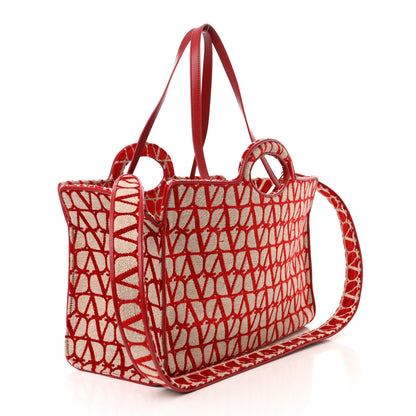 Valentino Garavani Toile Iconographe Goatskin Le Troisieme Shopping Bag Naturale Rosso Valentino 3 of 11