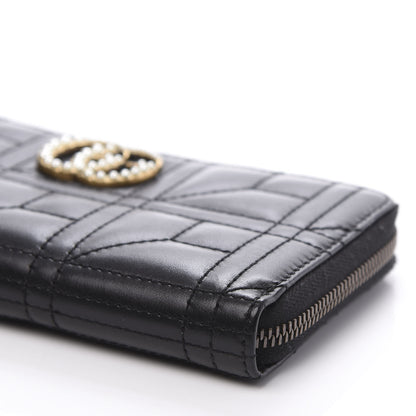 Gucci Calfskin Matelasse Pearly GG Marmont Zip Around Wallet Black 7 of 8
