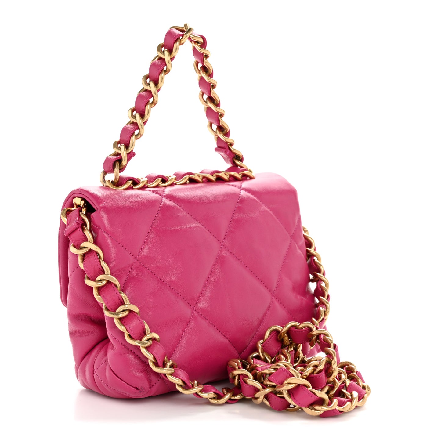Lambskin Quilted Small Chain Top Handle Flap Fuchsia