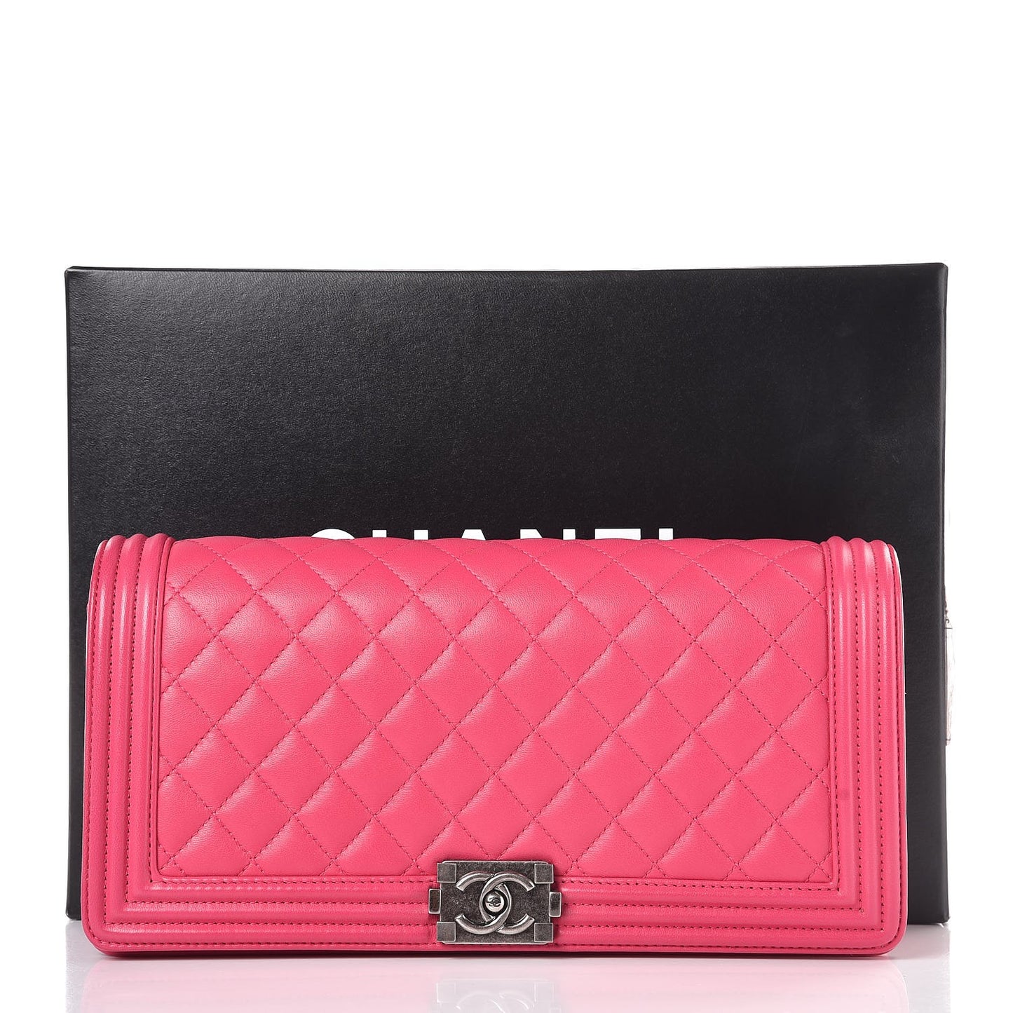 Lambskin Quilted Boy Flap Clutch Fuchsia