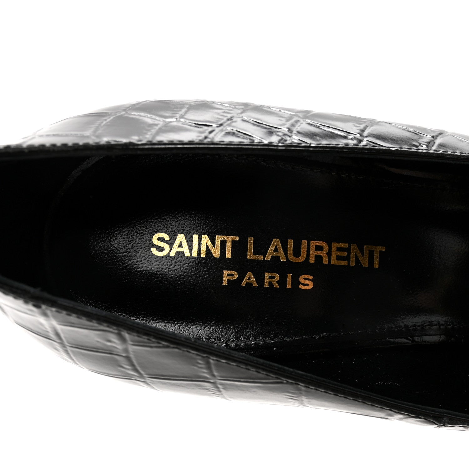 Saint Laurent Calfskin Crocodile Embossed Silvana 110mm Pumps 39.5 Black 8 of 10