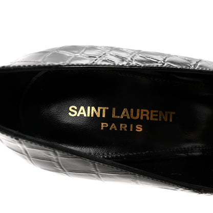 Saint Laurent Calfskin Crocodile Embossed Silvana 110mm Pumps 39.5 Black 8 of 10