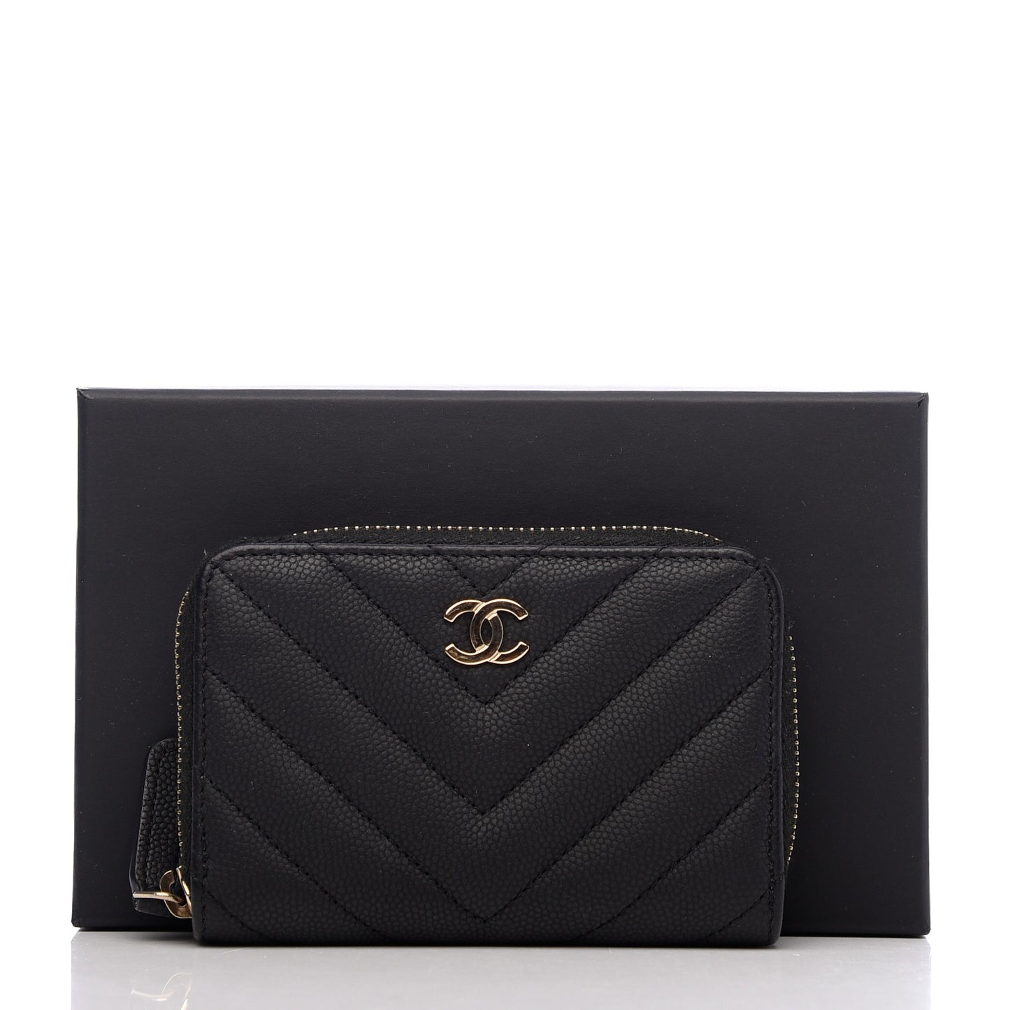 Caviar Chevron Quilted Zip Coin Purse Black