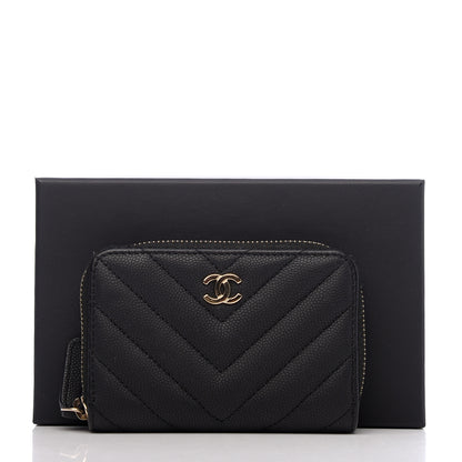 Chanel Caviar Chevron Quilted Zip Coin Purse Black 8 of 8