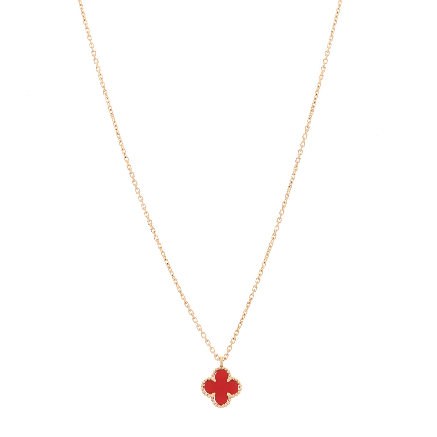 18K Rose Gold Carnelian Sweet Alhambra Pendant Necklace